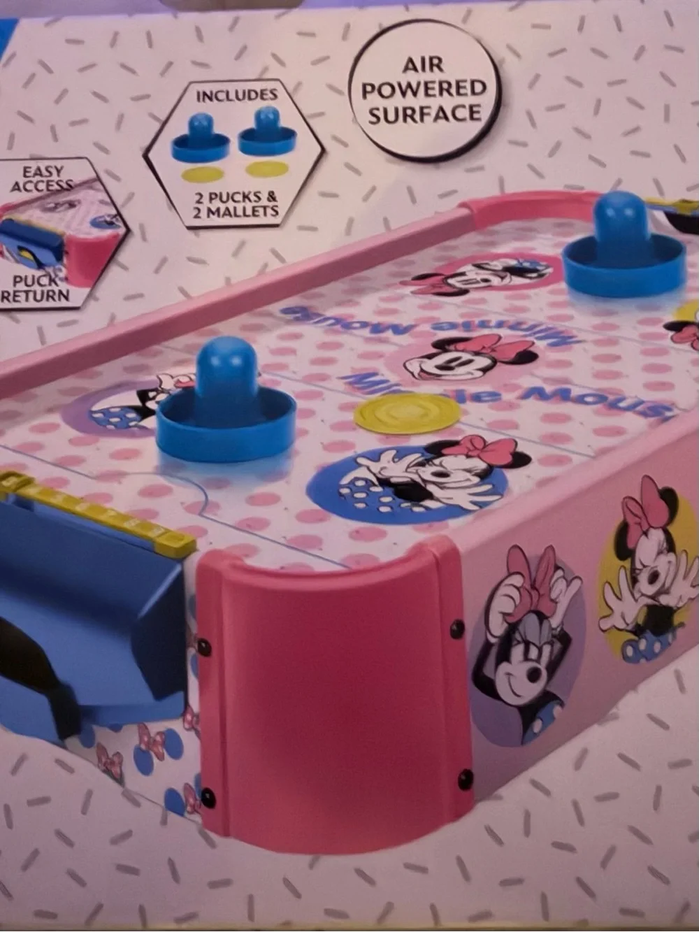 New Disney Minnie Mouse electronic Tabletop Air Hockey Game
